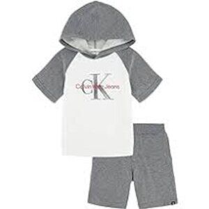 Calvin Klein Two-Piece Hooded Short Set Gray and White 4 NWT